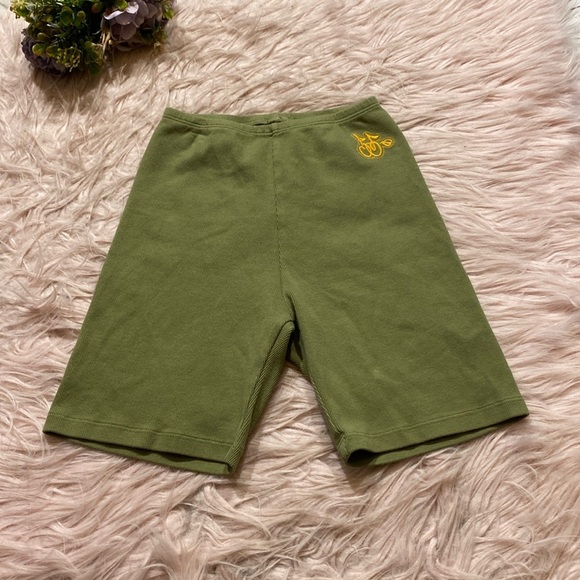 Cherry LA Pants - CHERRY Los Angeles Basic Logo Ribbed Green Bike Shorts sz XS